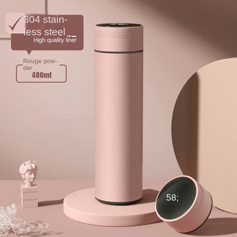 480ml Smart Thermos Bottle – Stainless Steel, Temperature Display, Leakproof Vacuum Flask