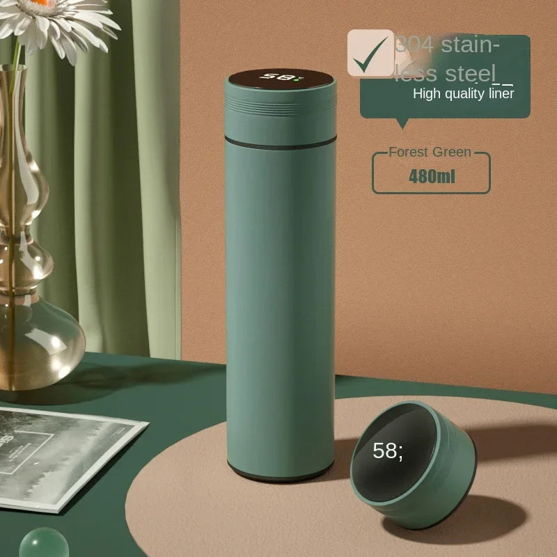 480ml Smart Thermos Bottle – Stainless Steel, Temperature Display, Leakproof Vacuum Flask