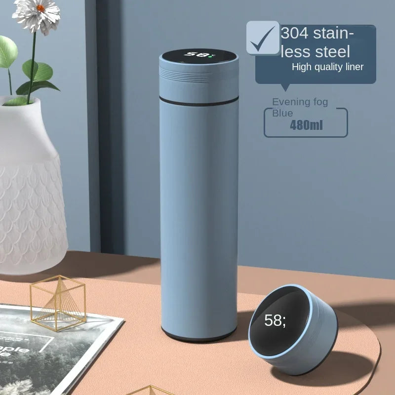 480ml Smart Thermos Bottle – Stainless Steel, Temperature Display, Leakproof Vacuum Flask