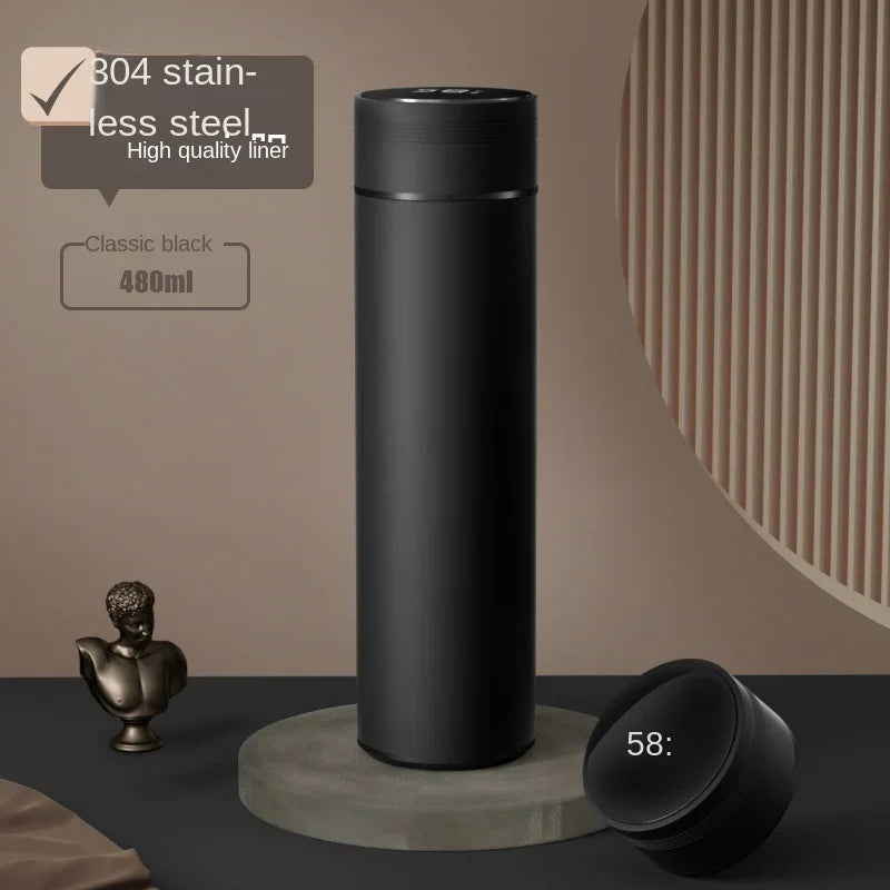 480ml Smart Thermos Bottle – Stainless Steel, Temperature Display, Leakproof Vacuum Flask