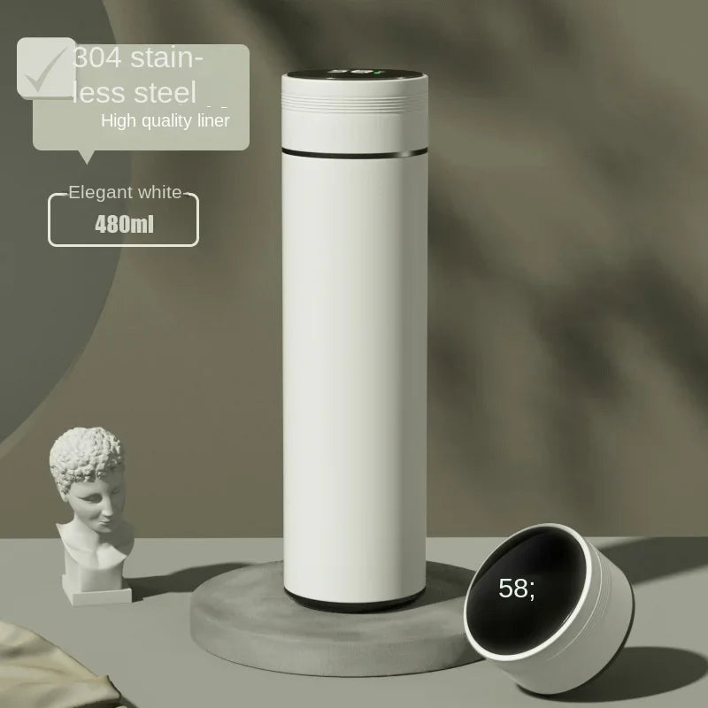 480ml Smart Thermos Bottle – Stainless Steel, Temperature Display, Leakproof Vacuum Flask